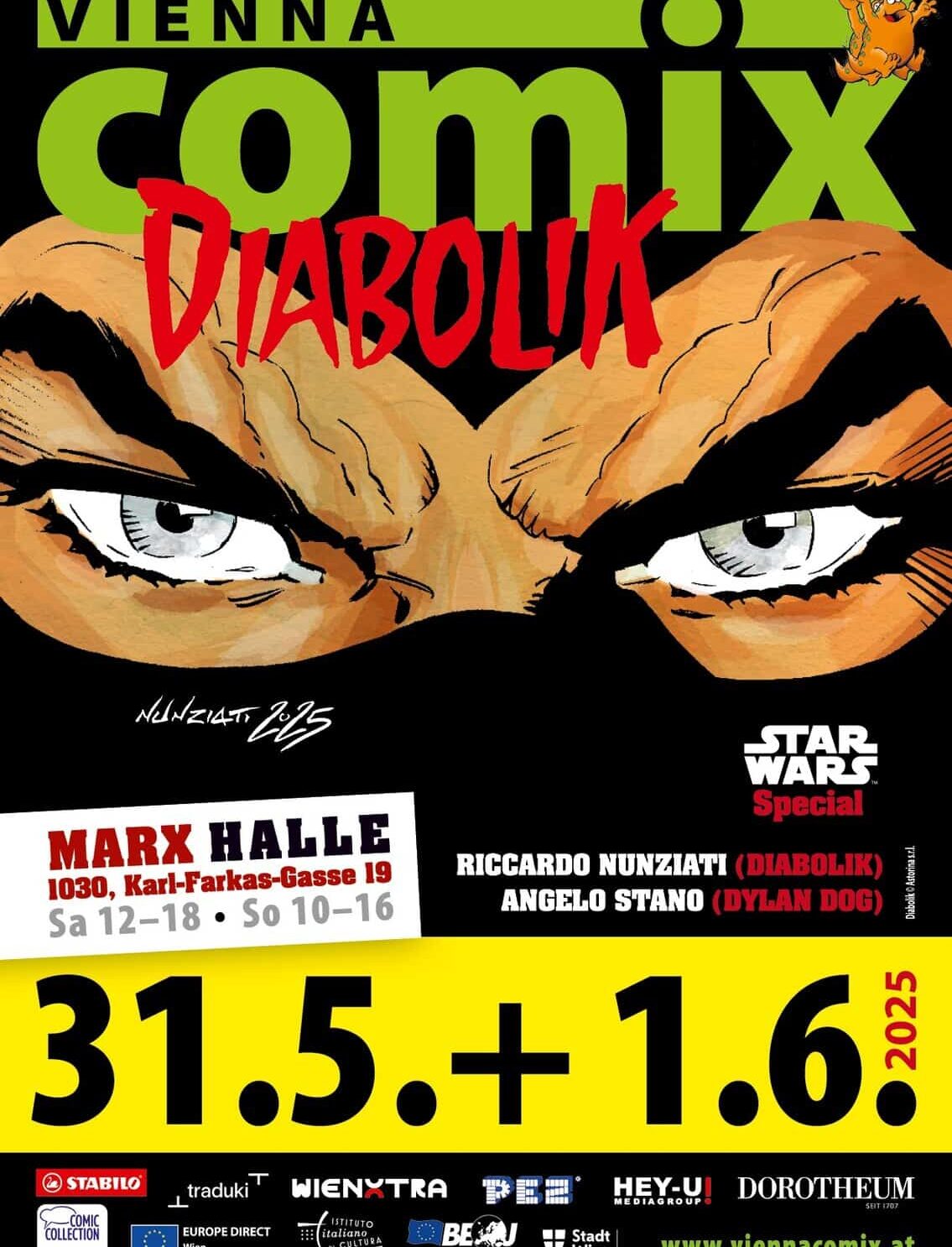 Vienna COMIX Flyer Diabolik 2025 Vorderseite