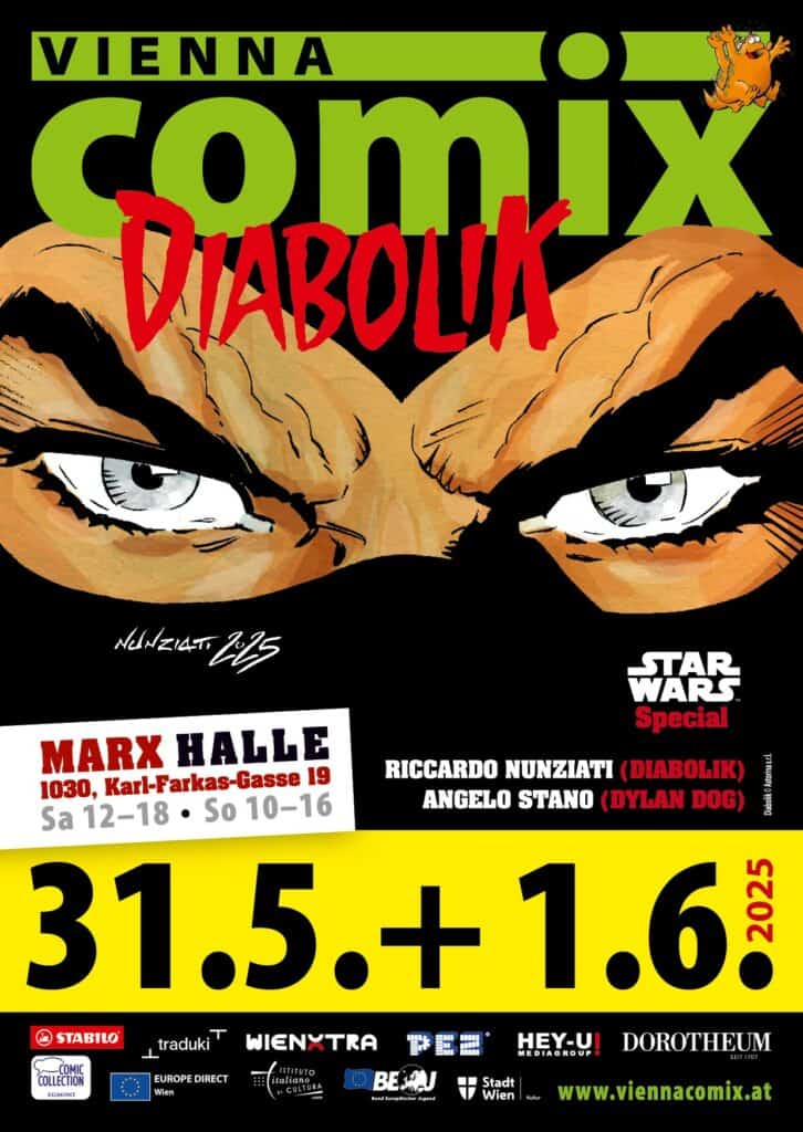 Vienna COMIX Flyer Diabolik 2025 Vorderseite
