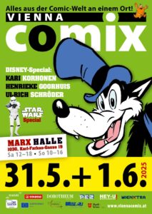 Flyer der Vienna COMIX 2025 mit Wolf Motiv